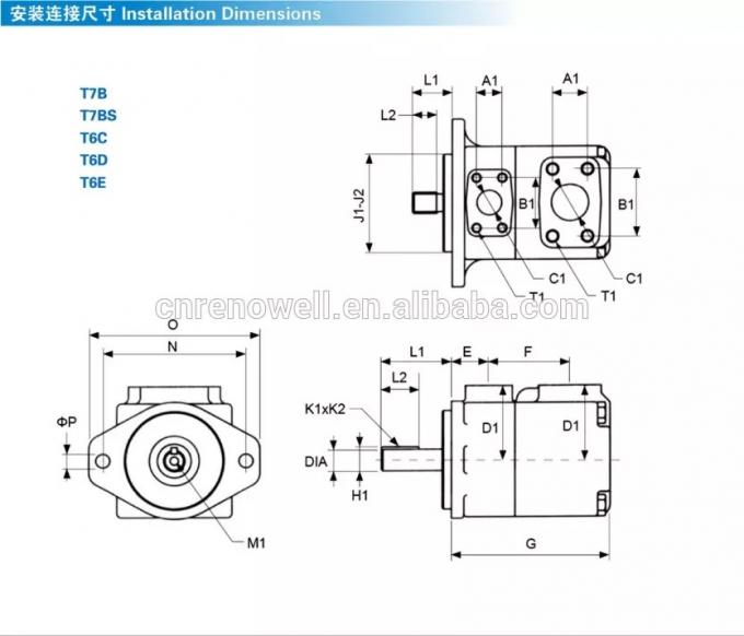 Bơm cánh gạt thủy lực đơn Denison T6 T7 Series